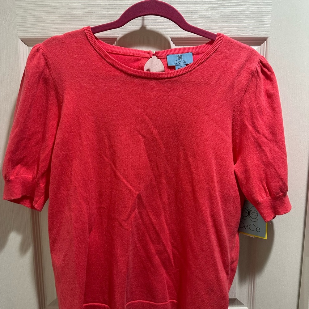 CeCe Coral Pink Puff Sleeve Knit Top